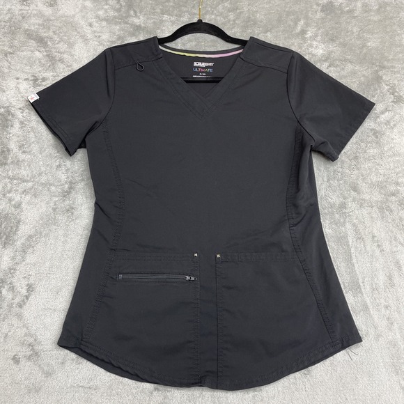 Women's Scrubstar Ultimate Size XS Criss Cross  V-Neck Scrub Top Stretch Black - Picture 1 of 7